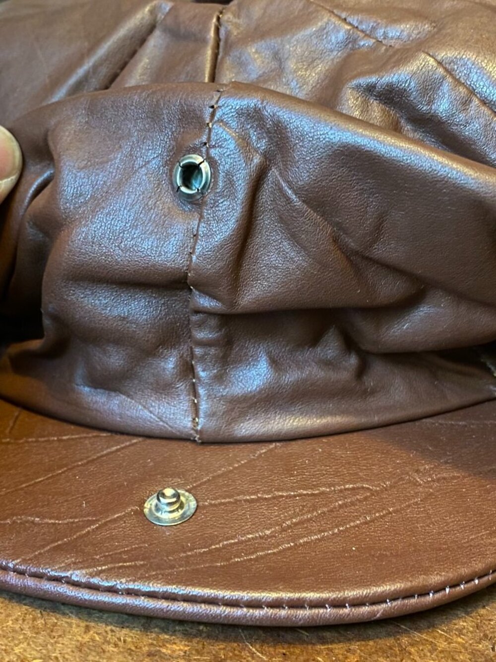 60s 70s Brown Leather Round Funky Hippie Vintage Newsboy Cap Hat Alta Calidad